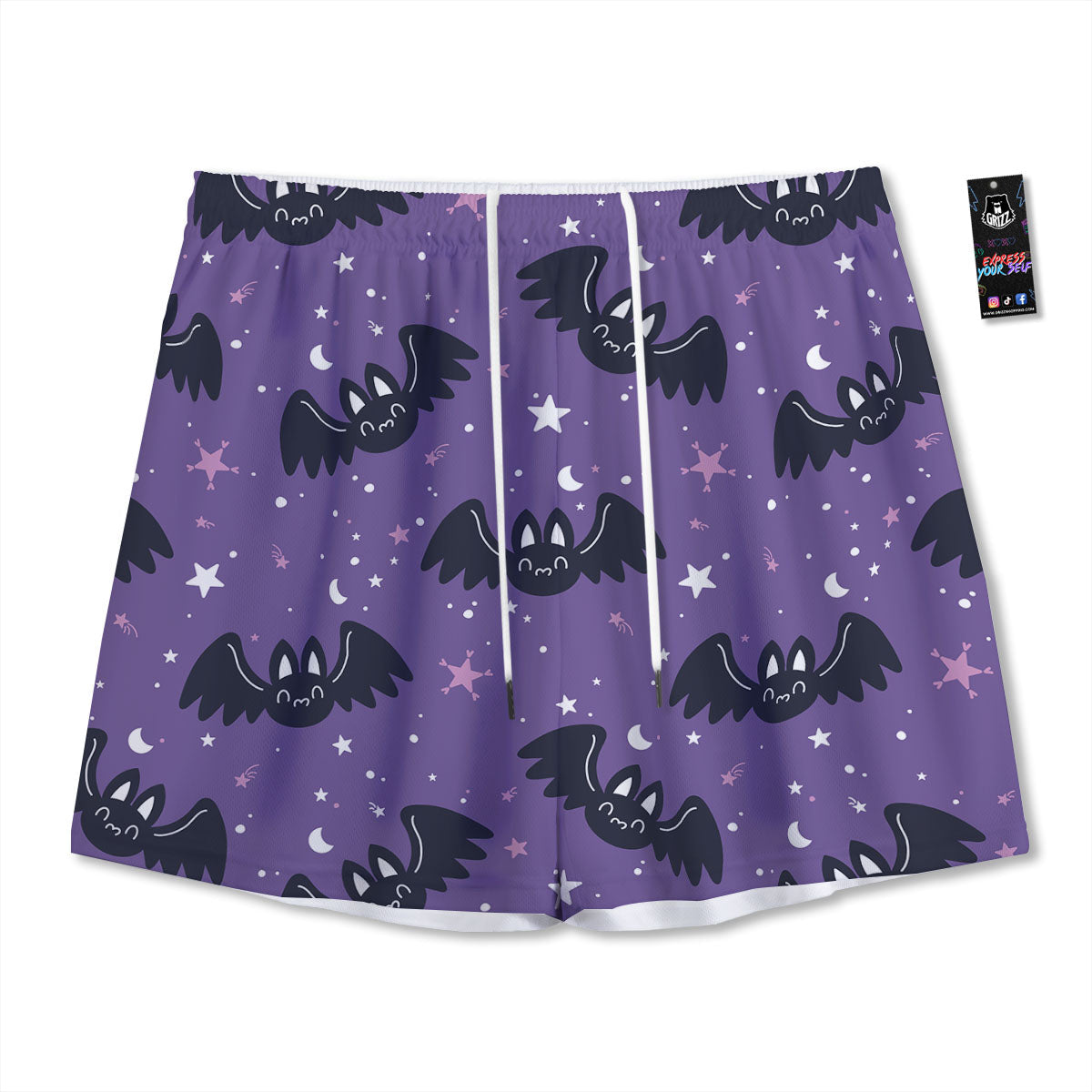 Halloween Bat Black And Purple Print Mesh Shorts
