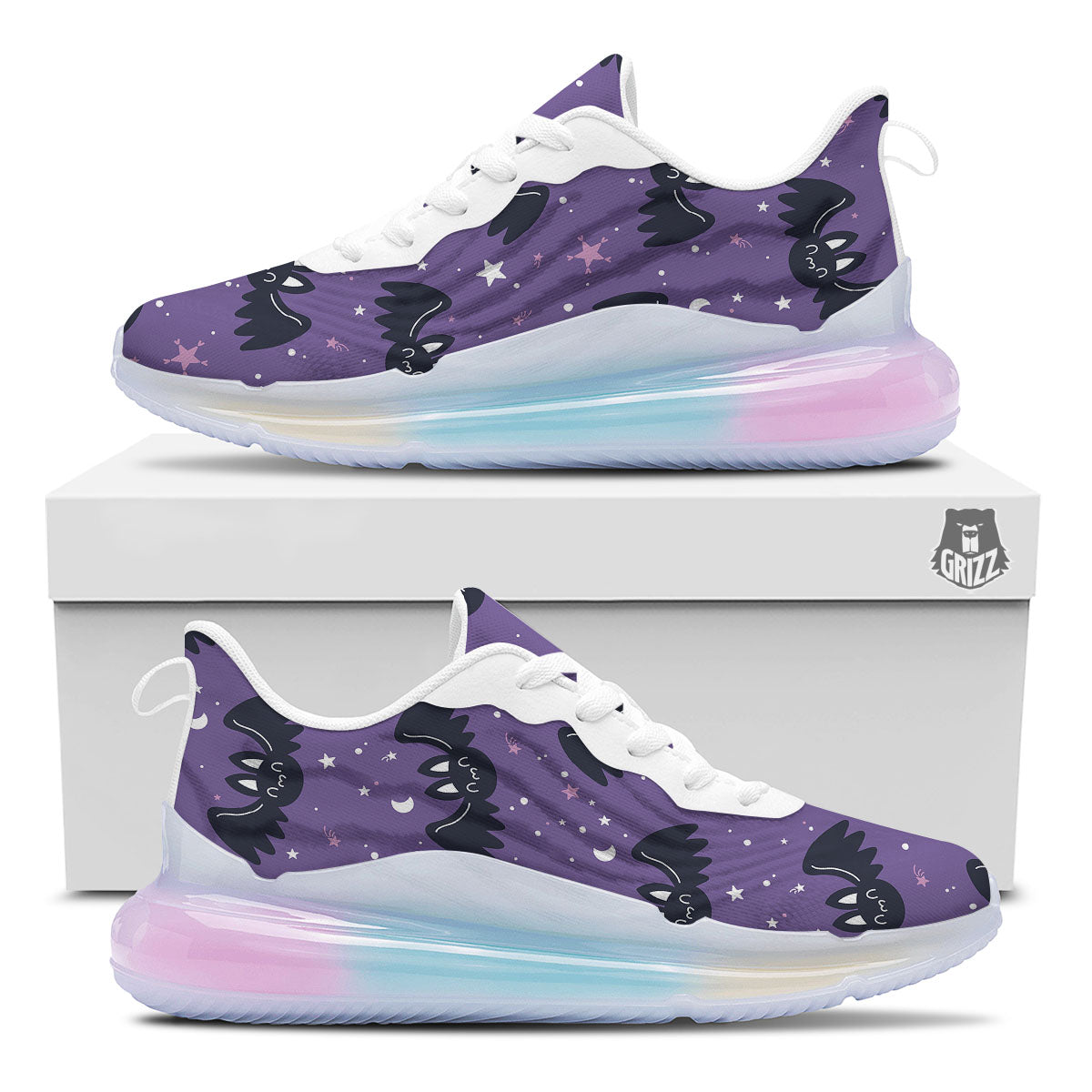 Halloween Bat Black And Purple Print Running Sneakers-grizzshop