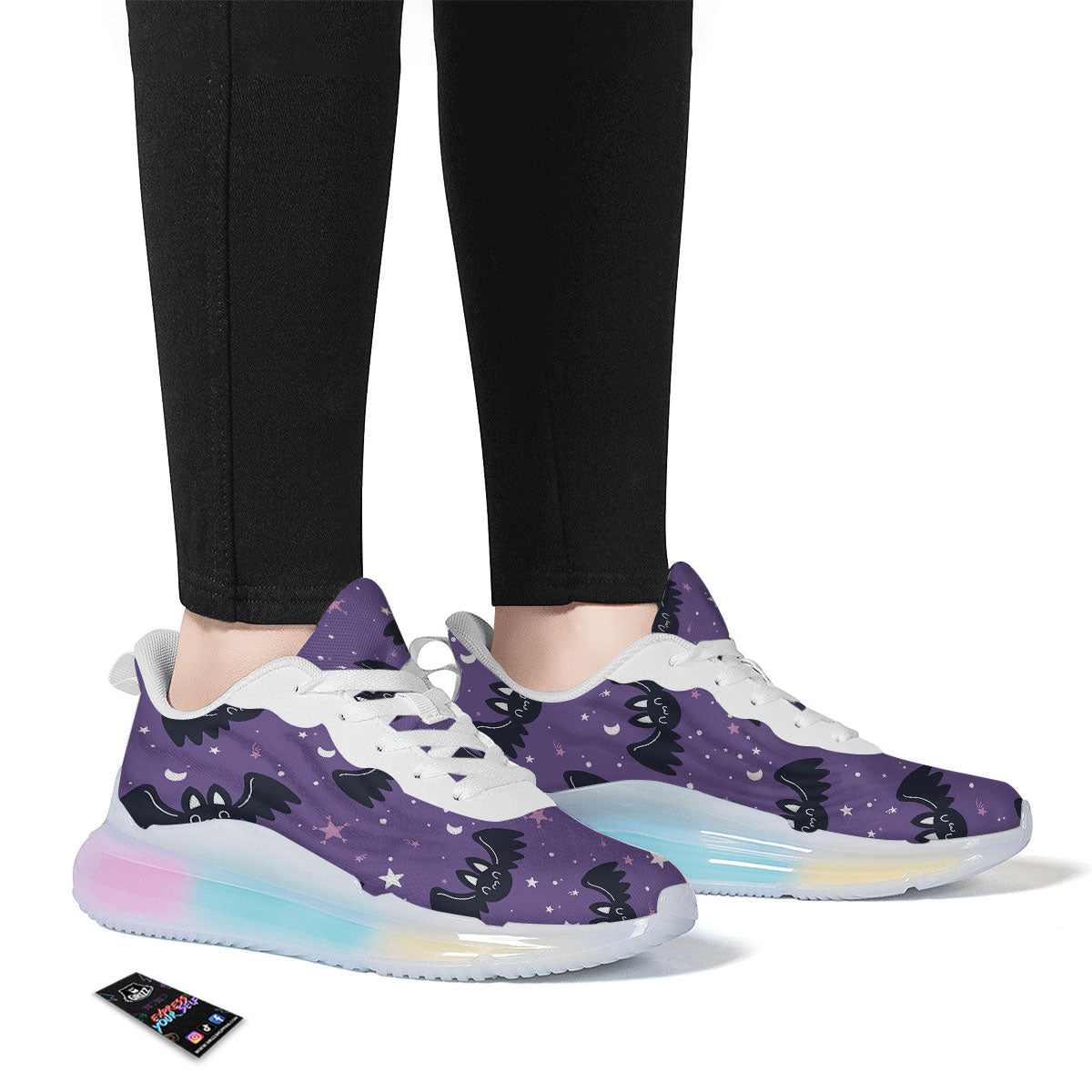 Halloween Bat Black And Purple Print Running Sneakers-grizzshop
