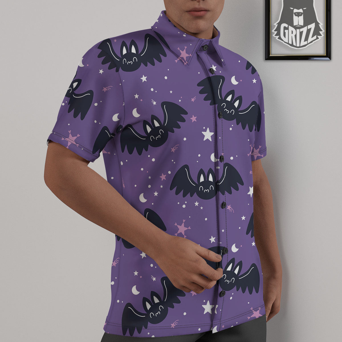 Halloween Bat Black And Purple Print Untucked Shirts-grizzshop