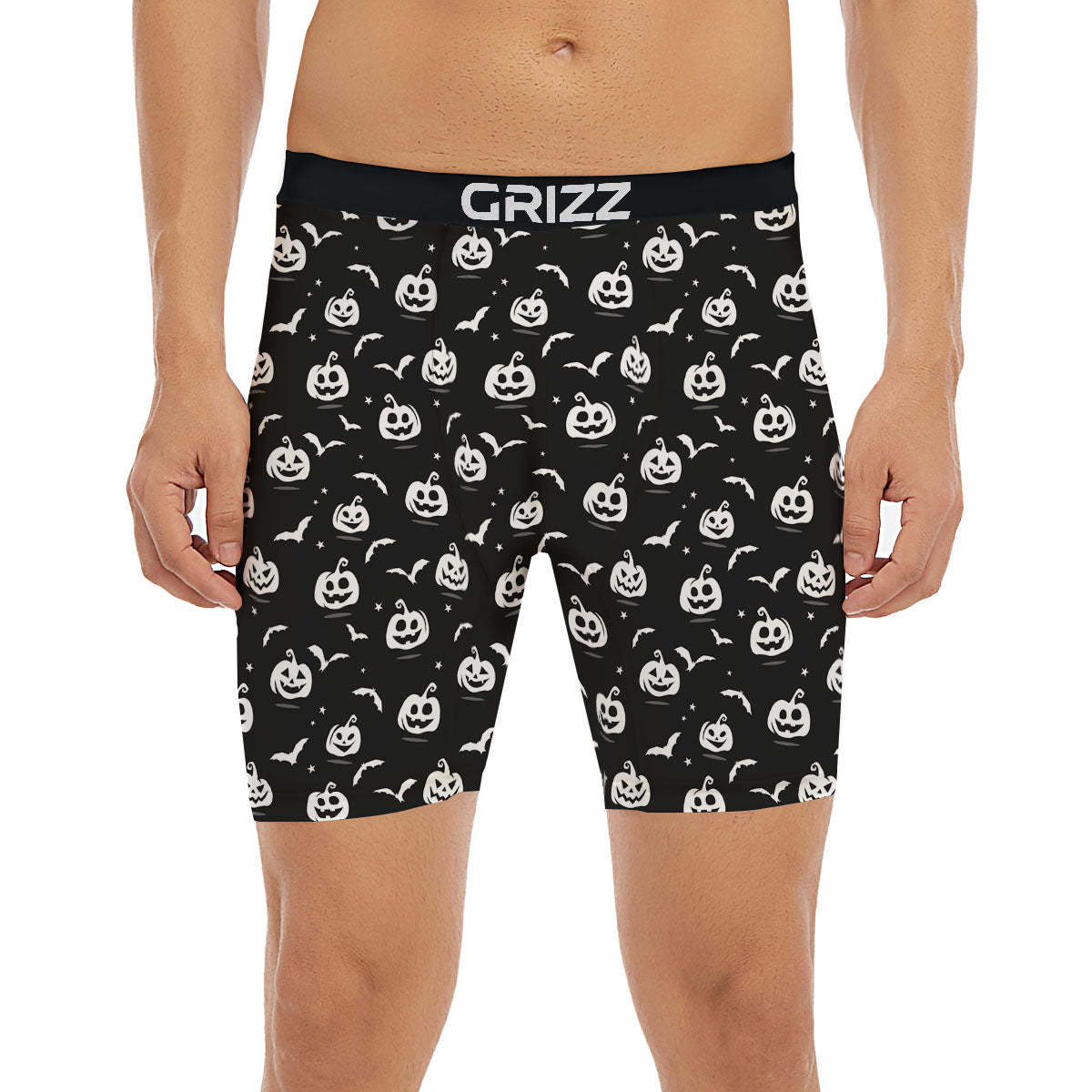 Halloween Bat White And Black Print Boxer Briefs-grizzshop