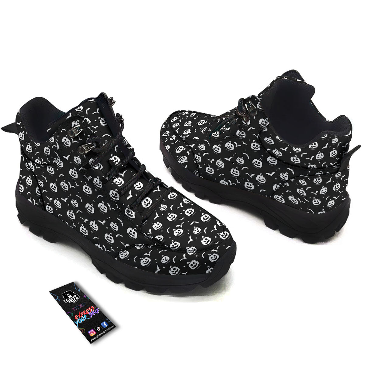 Halloween Bat White And Black Print Hiking Shoes-grizzshop