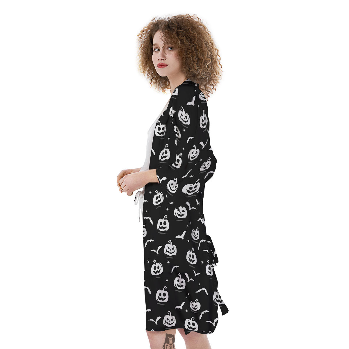Halloween Bat White And Black Print Kimono-grizzshop