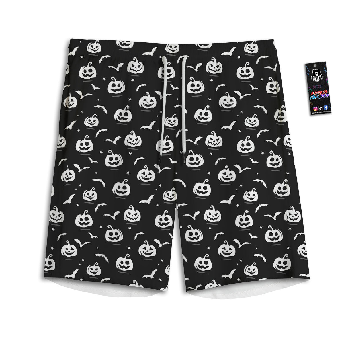 Halloween Bat White And Black Print Men's Athletic Shorts