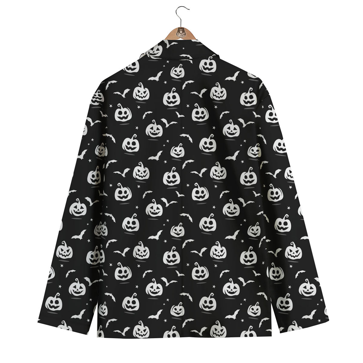 Halloween Bat White And Black Print Men's Blazer-grizzshop