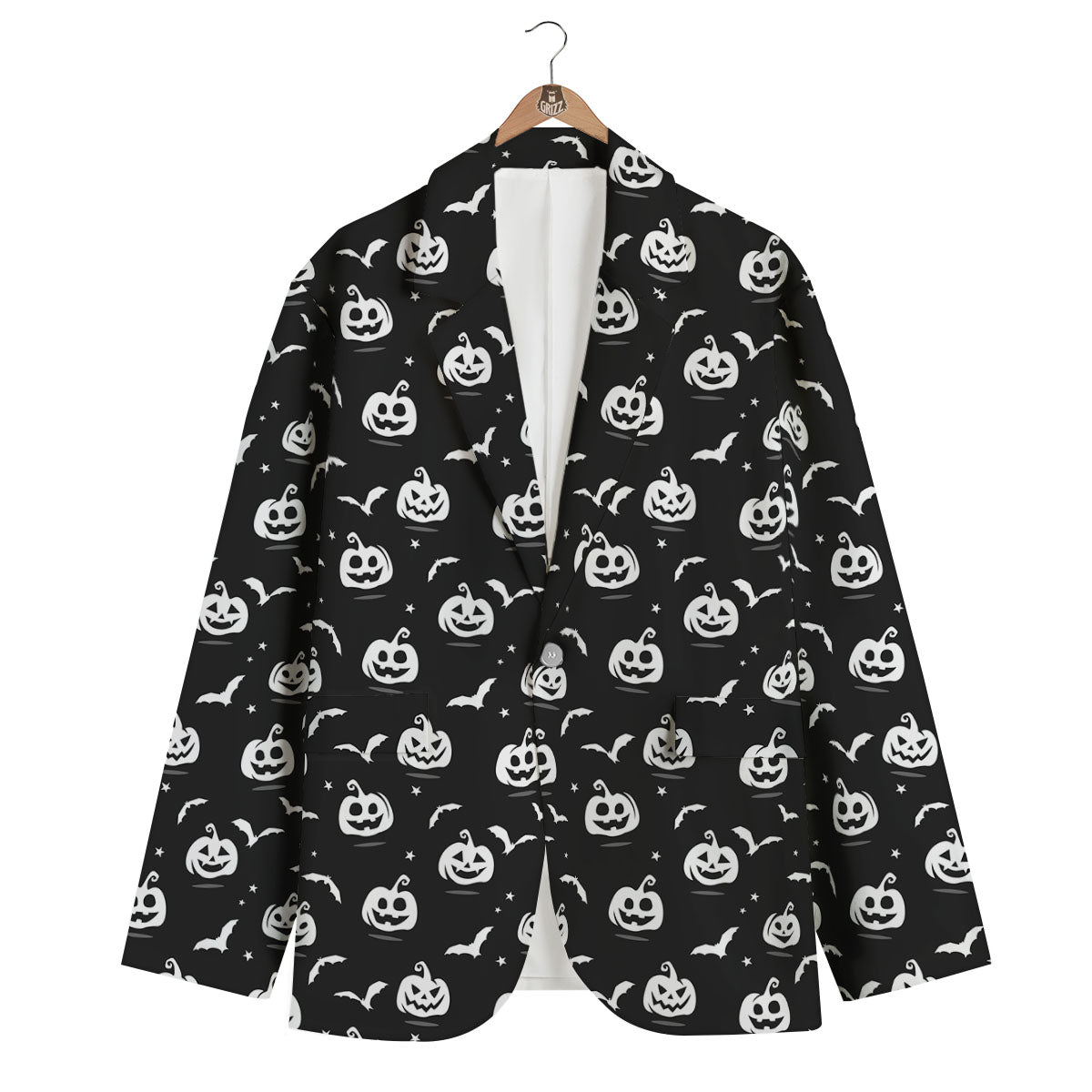 Halloween Bat White And Black Print Men's Blazer-grizzshop