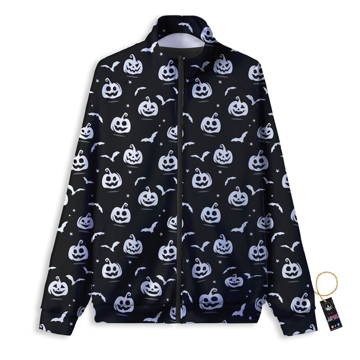 Halloween Bat White And Black Print Track Jacket-grizzshop