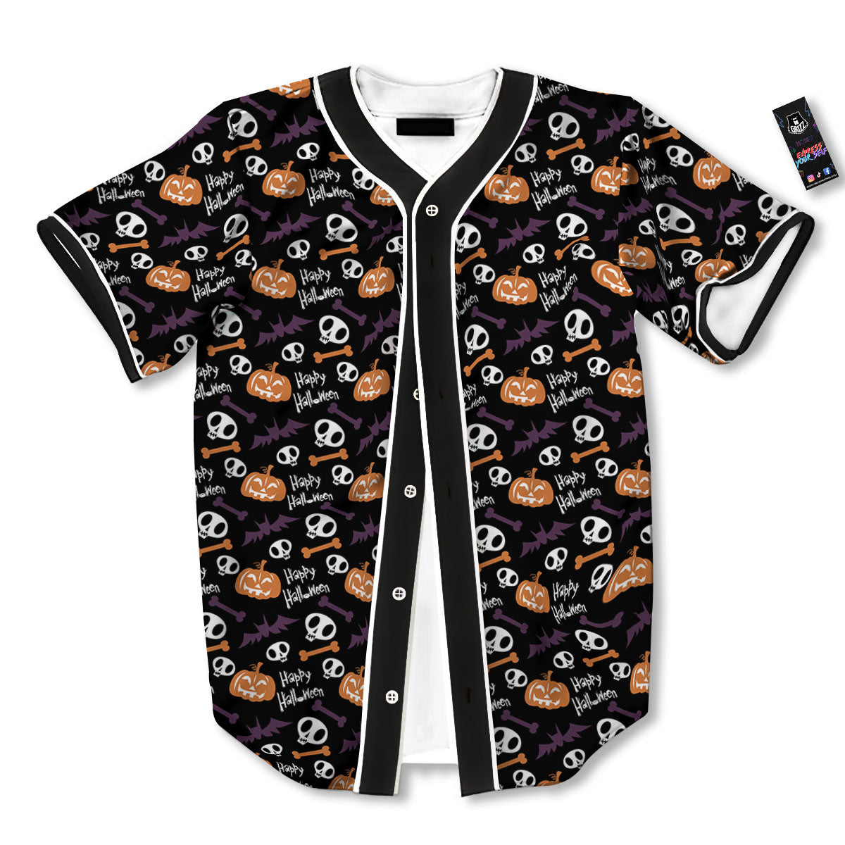 Halloween Black And Orange Print Pattern Baseball Jersey-grizzshop
