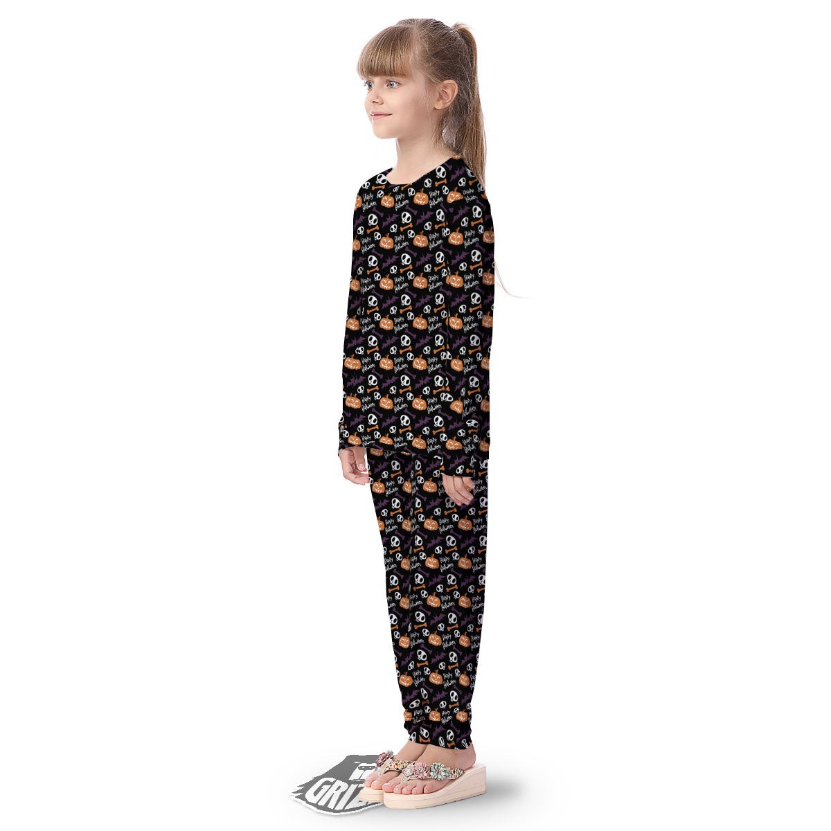 Halloween Black And Orange Print Pattern Kid's Pajamas-grizzshop
