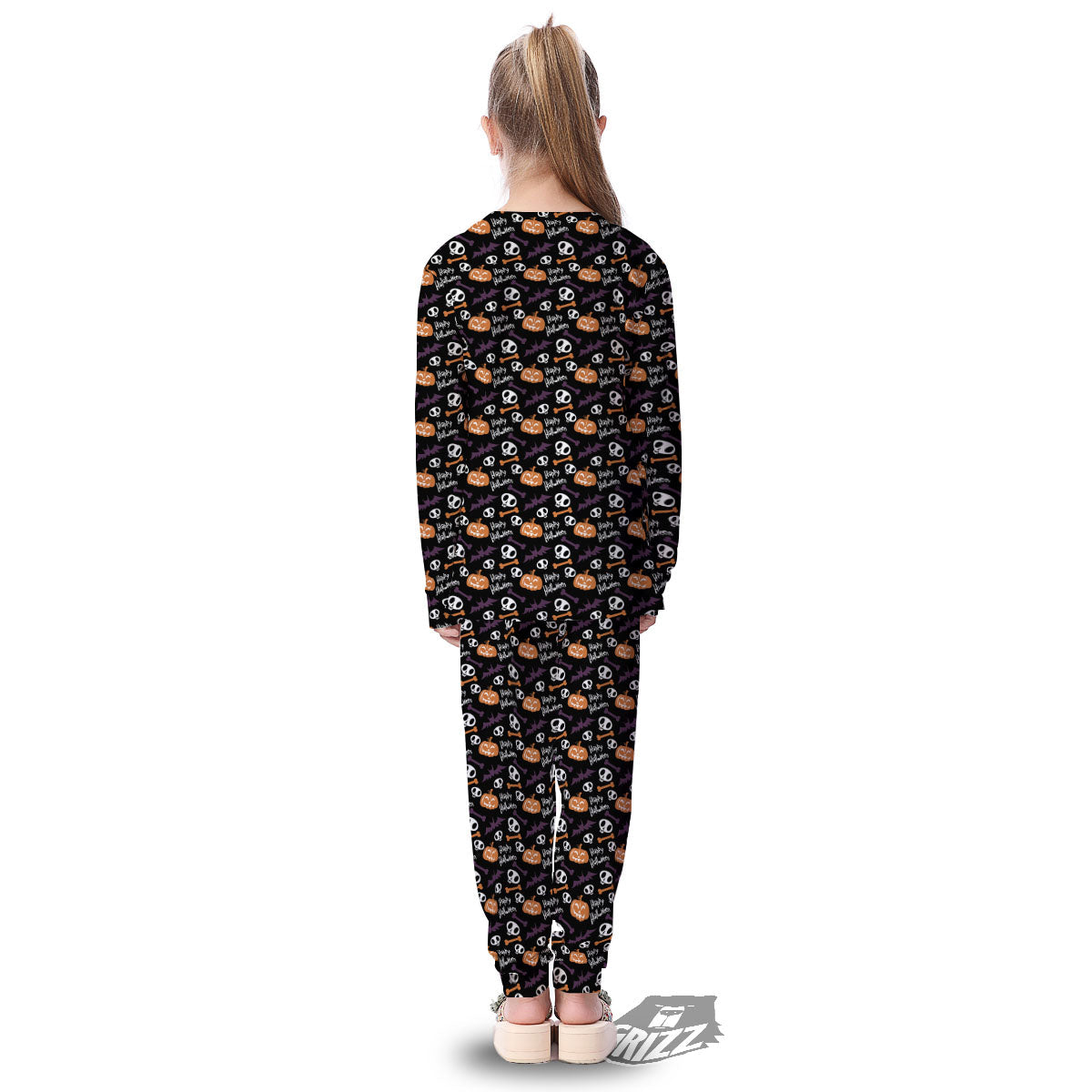 Halloween Black And Orange Print Pattern Kid's Pajamas-grizzshop