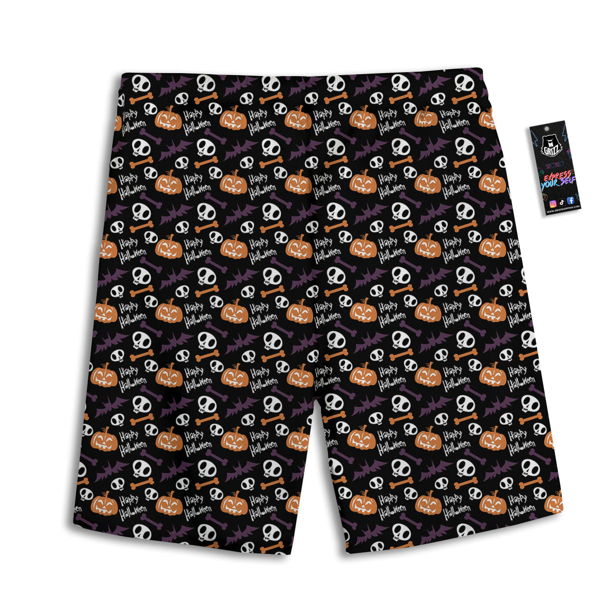 Halloween Black And Orange Print Pattern Men's Athletic Shorts