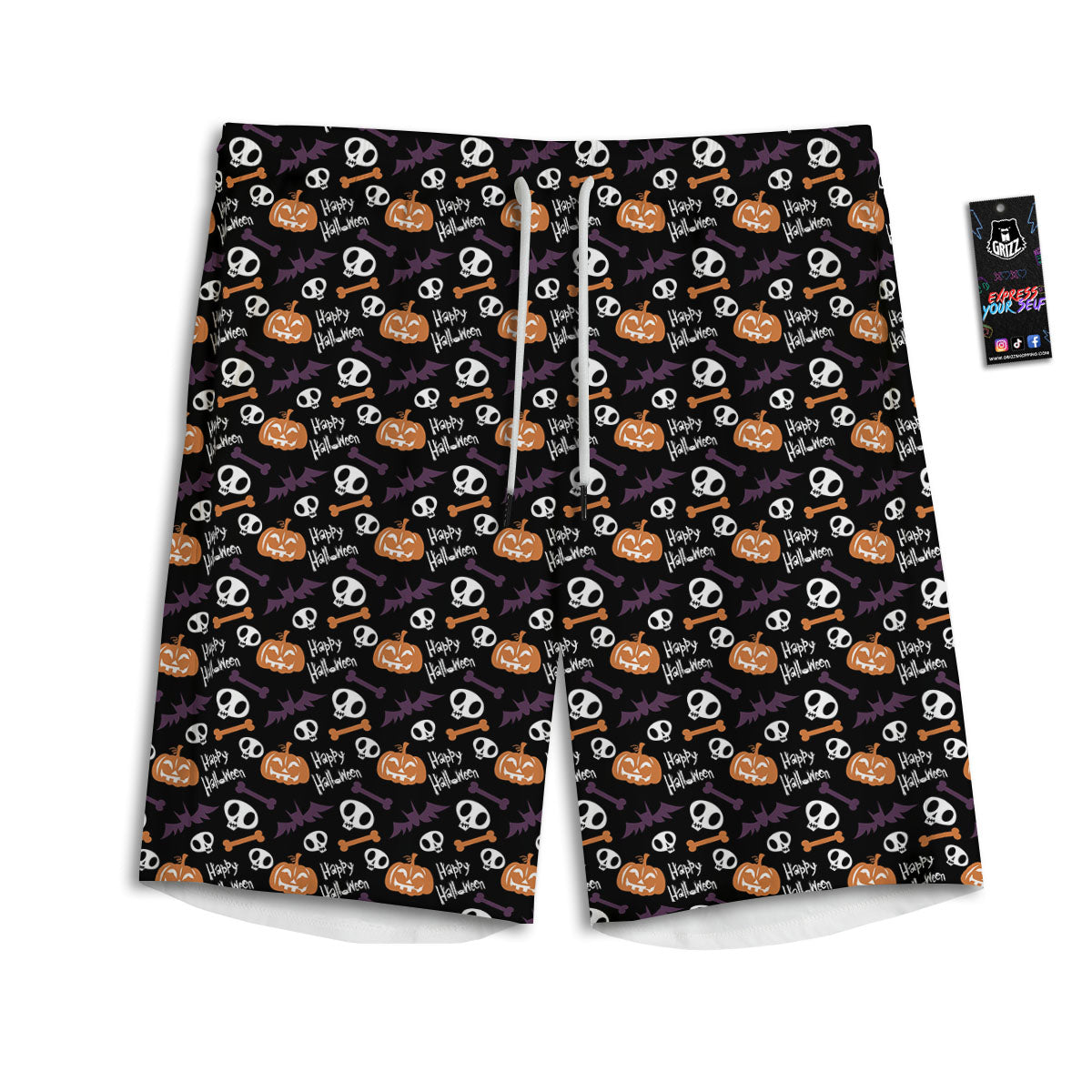 Halloween Black And Orange Print Pattern Men's Athletic Shorts
