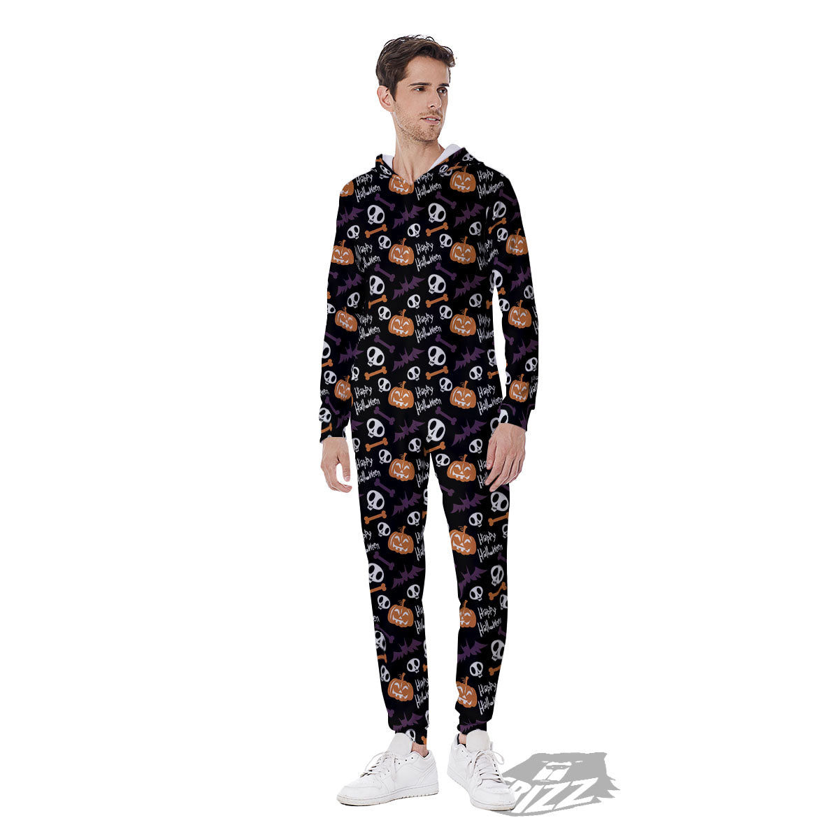 Halloween Black And Orange Print Pattern Men's Jumpsuit-grizzshop