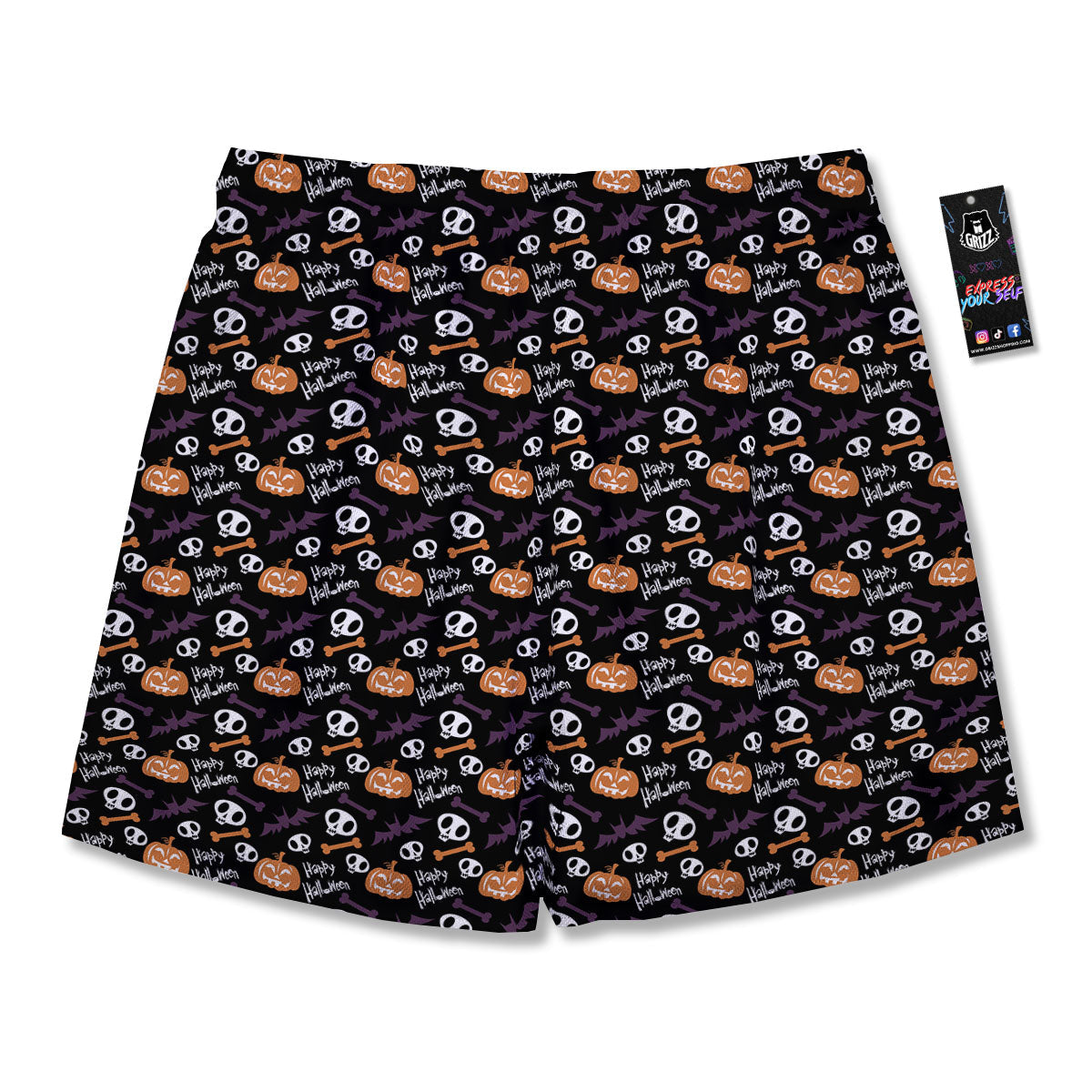 Halloween Black And Orange Print Pattern Men's Running Shorts-grizzshop