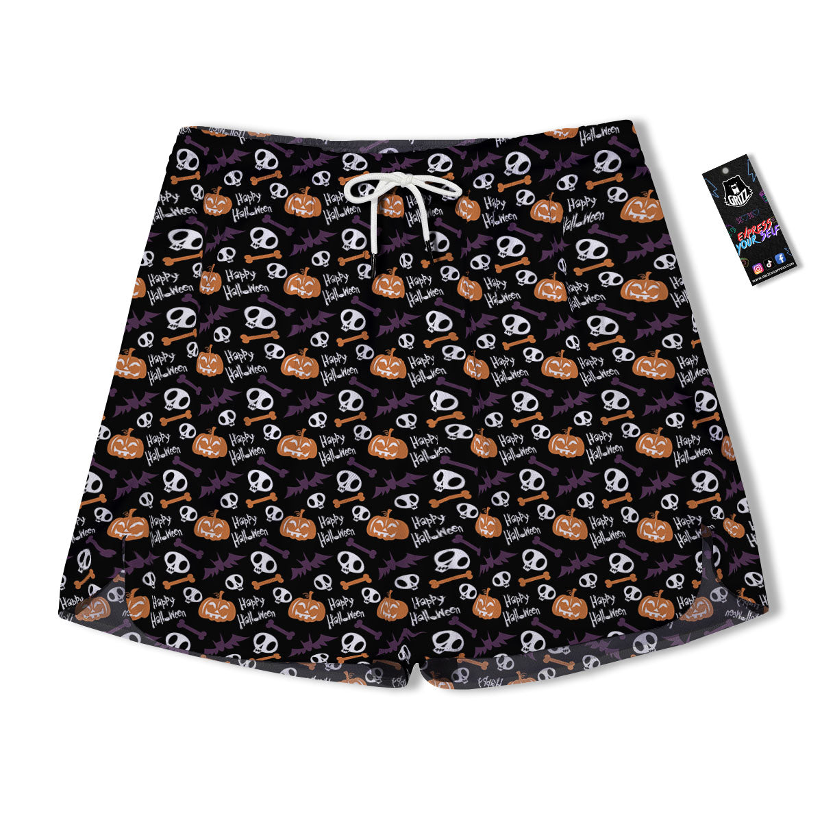 Halloween Black And Orange Print Pattern Men's Running Shorts-grizzshop