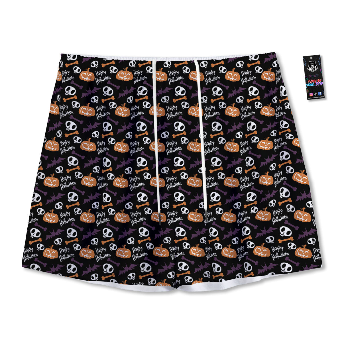 Halloween Black And Orange Print Pattern Mesh Shorts