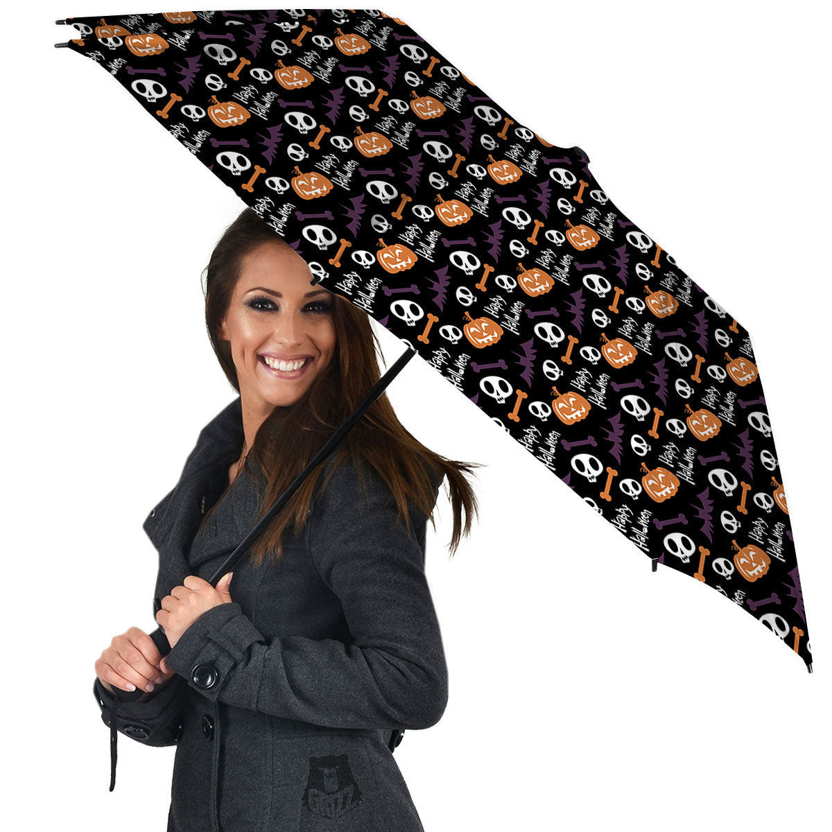 Halloween Black And Orange Print Pattern Umbrella-grizzshop