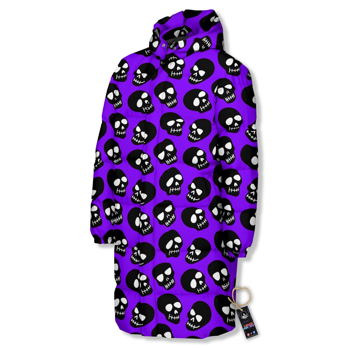 Halloween Black And Purple Print Pattern Long Down Jacket-grizzshop