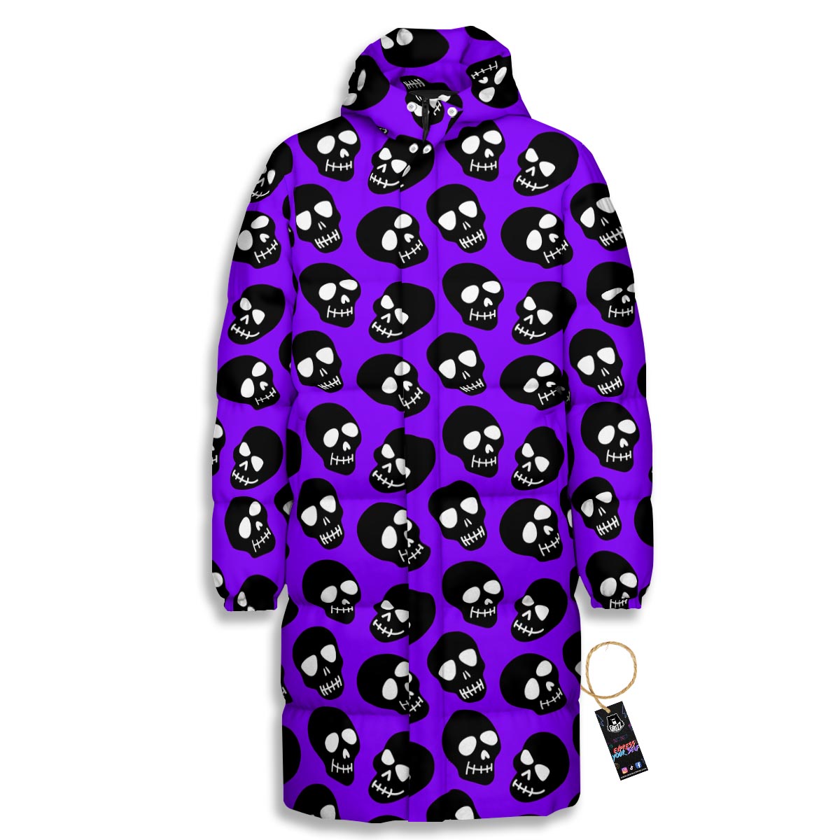 Halloween Black And Purple Print Pattern Long Down Jacket-grizzshop
