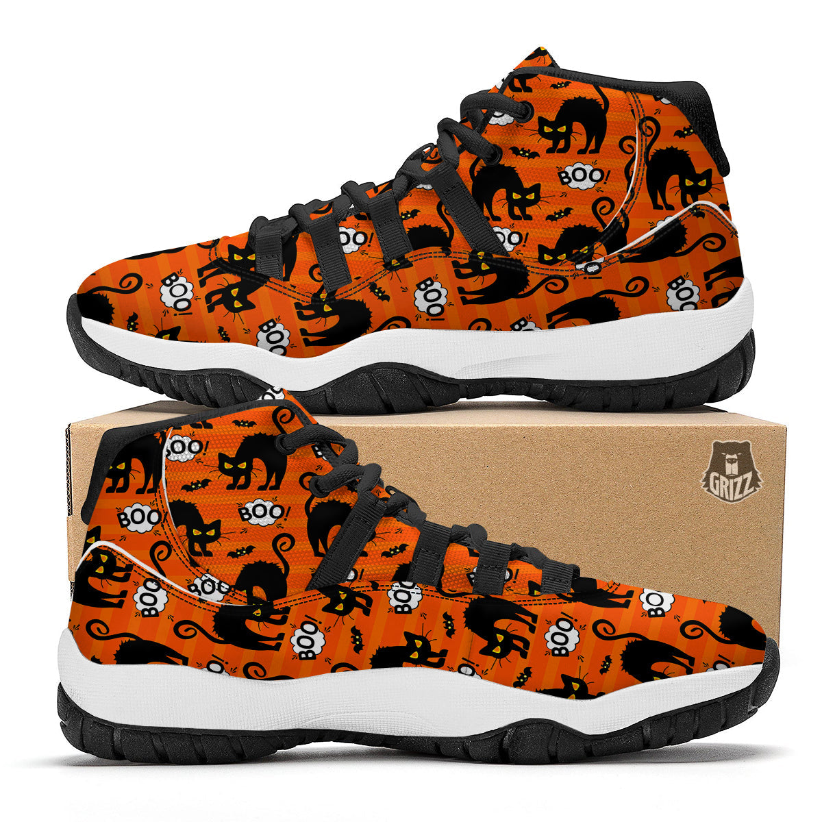 Halloween Black Cat Pattern Print Black Bball Shoes-grizzshop
