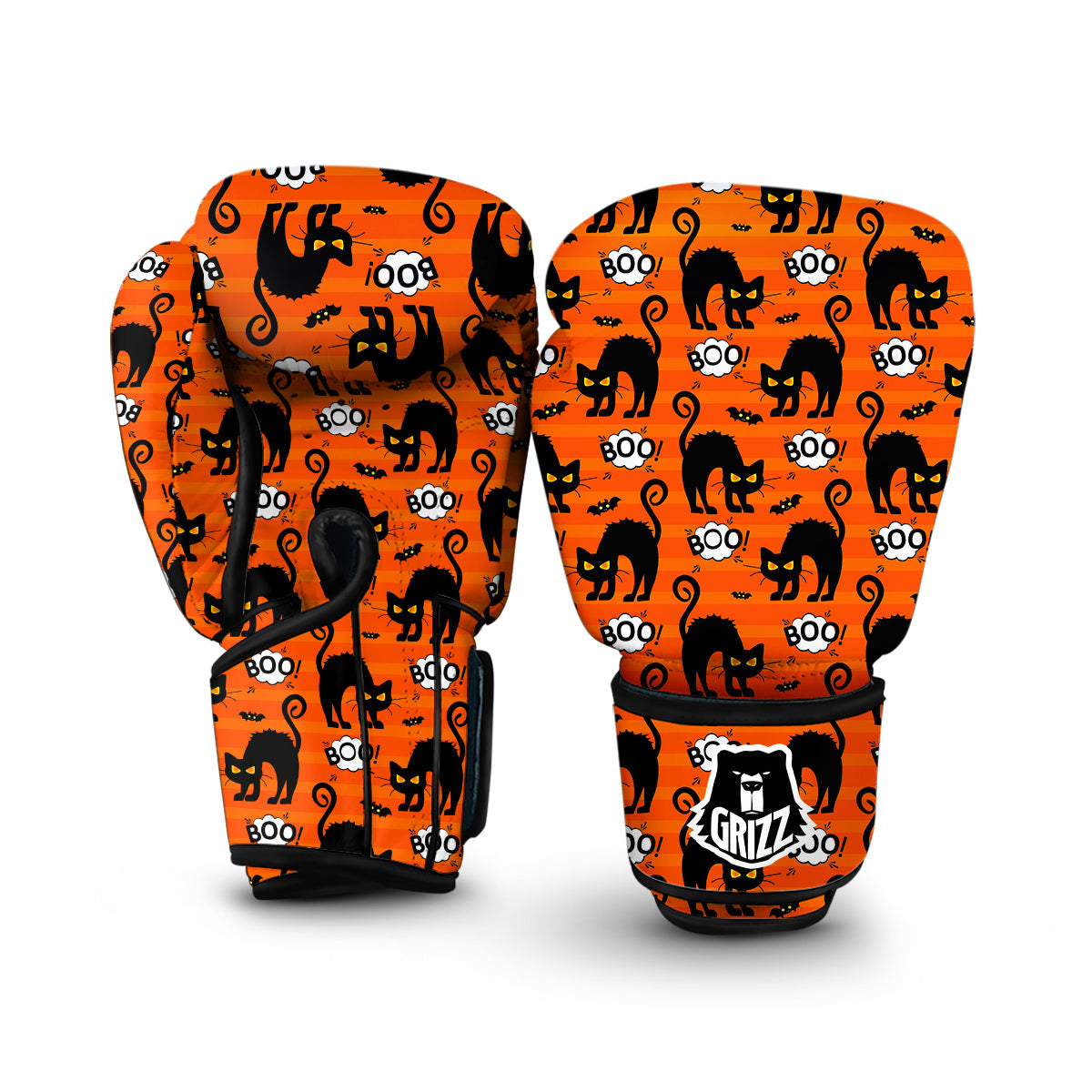 Halloween Black Cat Pattern Print Boxing Gloves-grizzshop