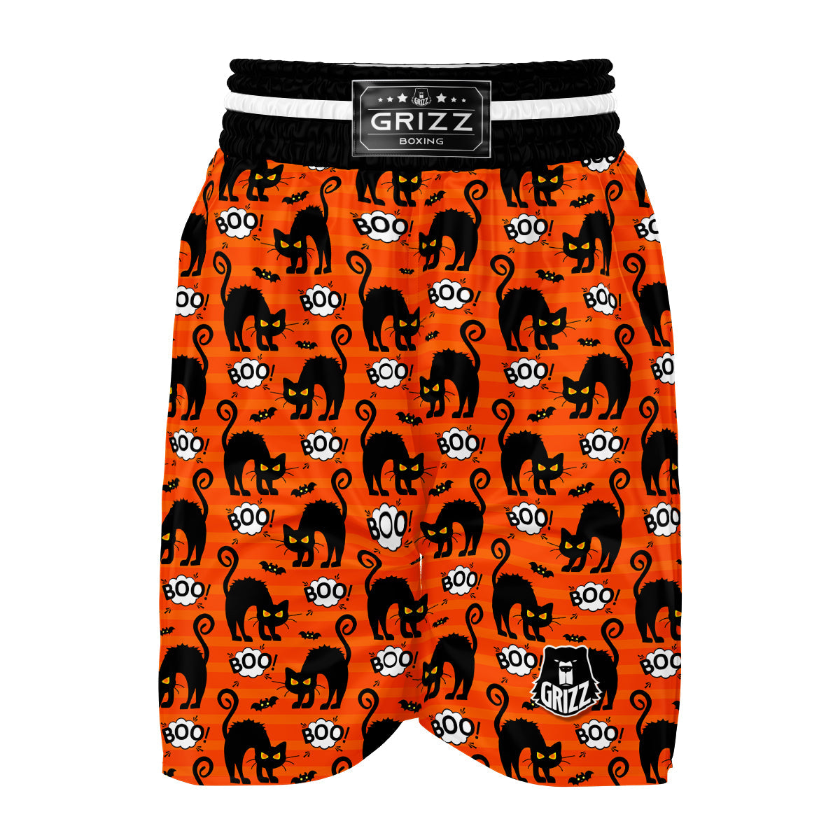 Halloween Black Cat Pattern Print Boxing Shorts-grizzshop