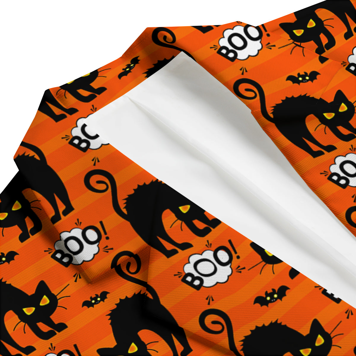 Halloween Black Cat Pattern Print Men's Blazer-grizzshop