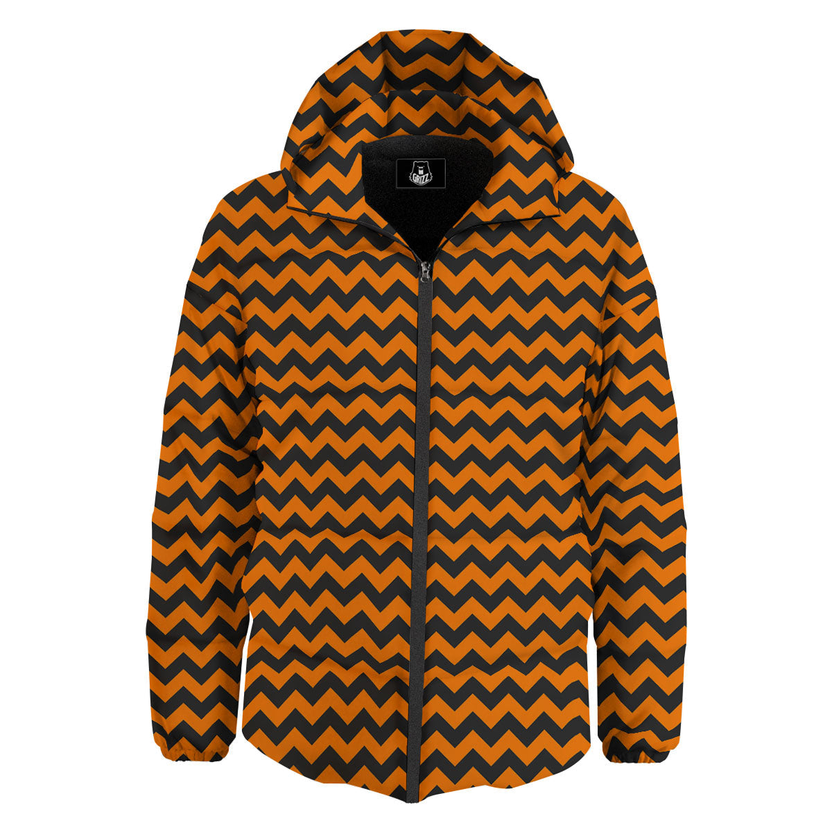 Halloween Chevron Orange Print Pattern Down Jacket-grizzshop