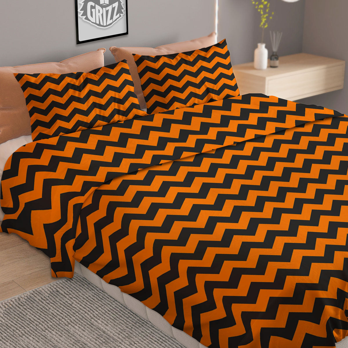Halloween Chevron Orange Print Pattern Duvet Cover Bedding Set