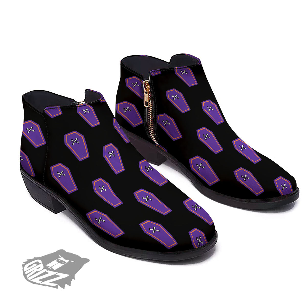 Halloween Coffin Purple Print Pattern Ankle Boots-grizzshop