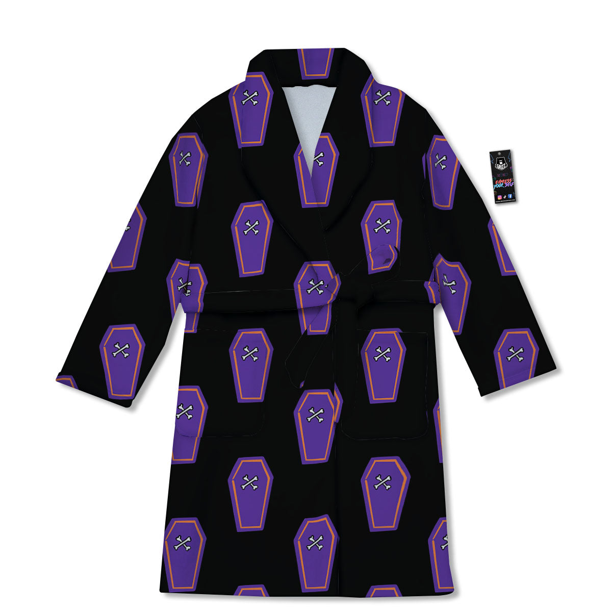 Halloween Coffin Purple Print Pattern Bathrobe-grizzshop