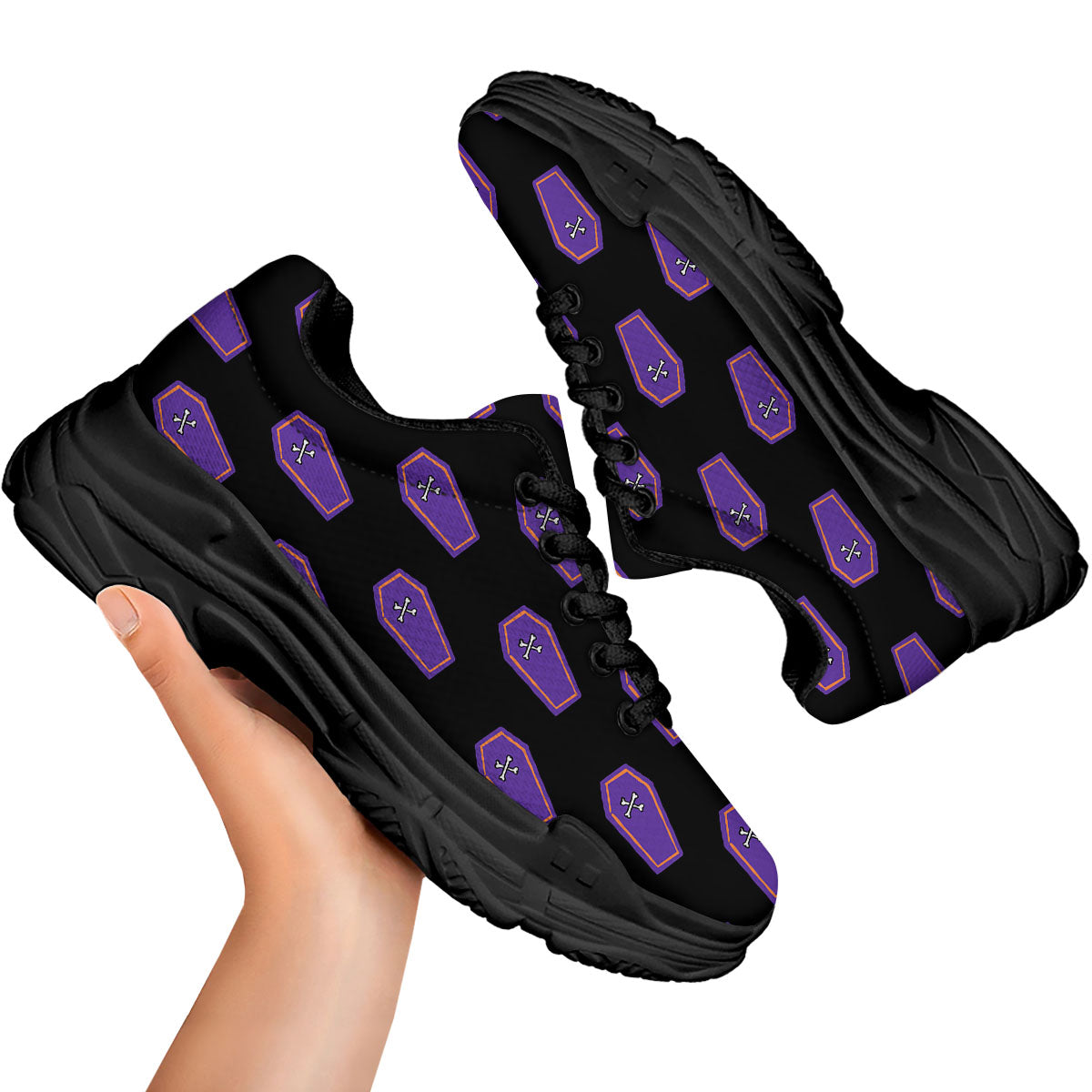 Halloween Coffin Purple Print Pattern Black Chunky Shoes-grizzshop