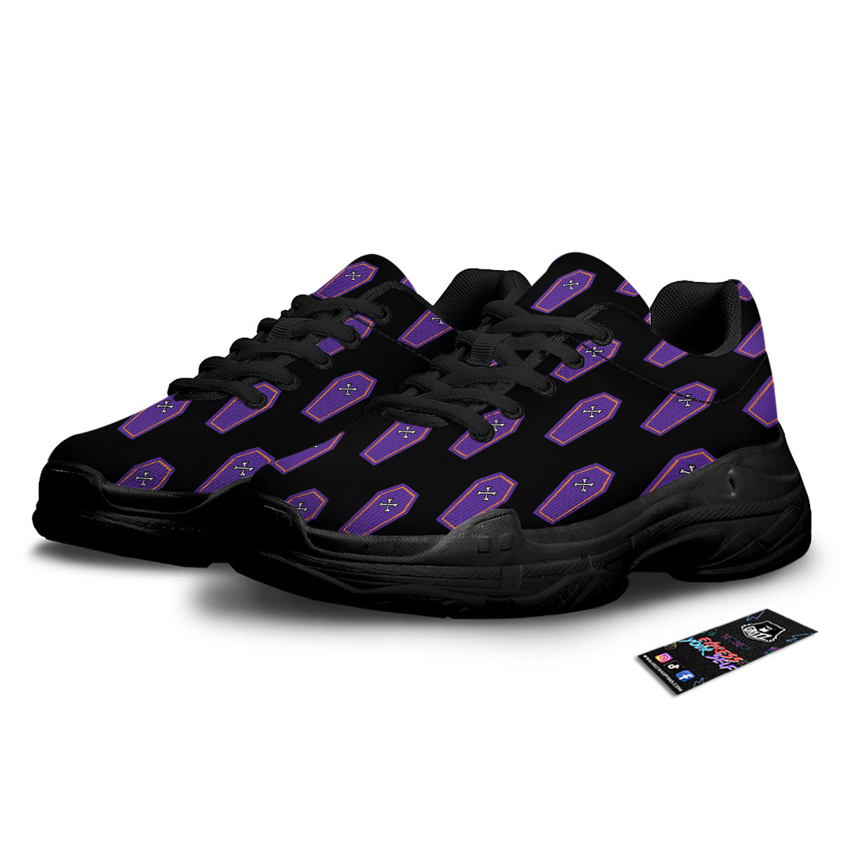 Halloween Coffin Purple Print Pattern Black Chunky Shoes-grizzshop