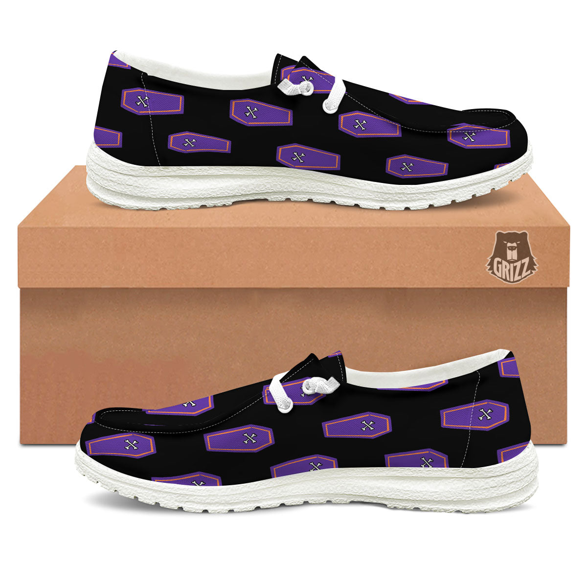 Halloween Coffin Purple Print Pattern Black Loafers-grizzshop