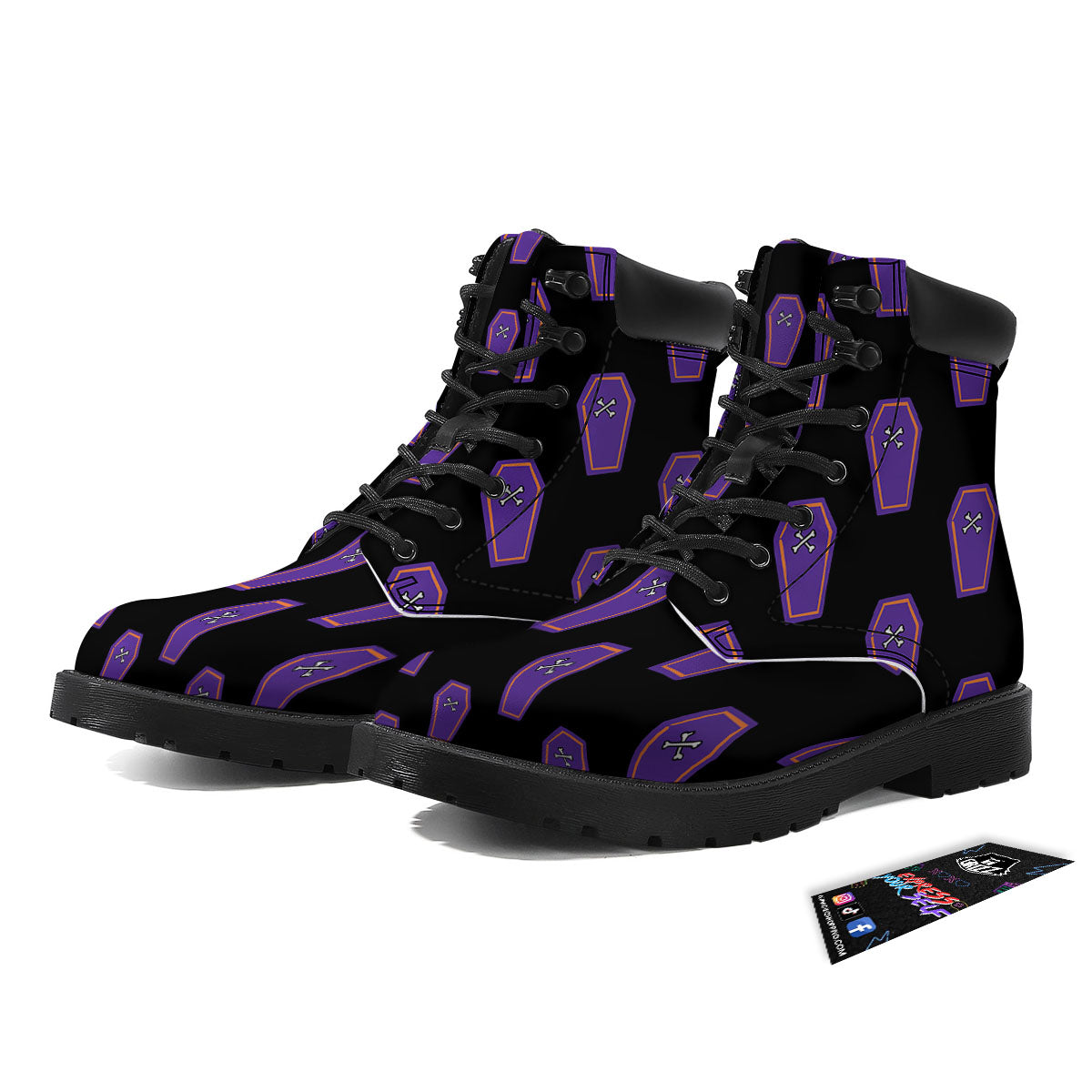 Halloween Coffin Purple Print Pattern Boots-grizzshop