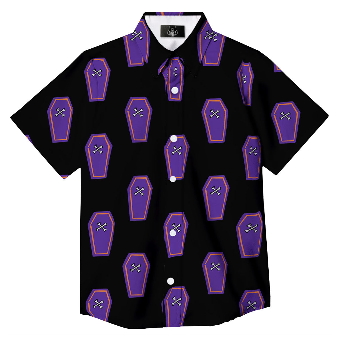 Halloween Coffin Purple Print Pattern Button Up Shirt-grizzshop