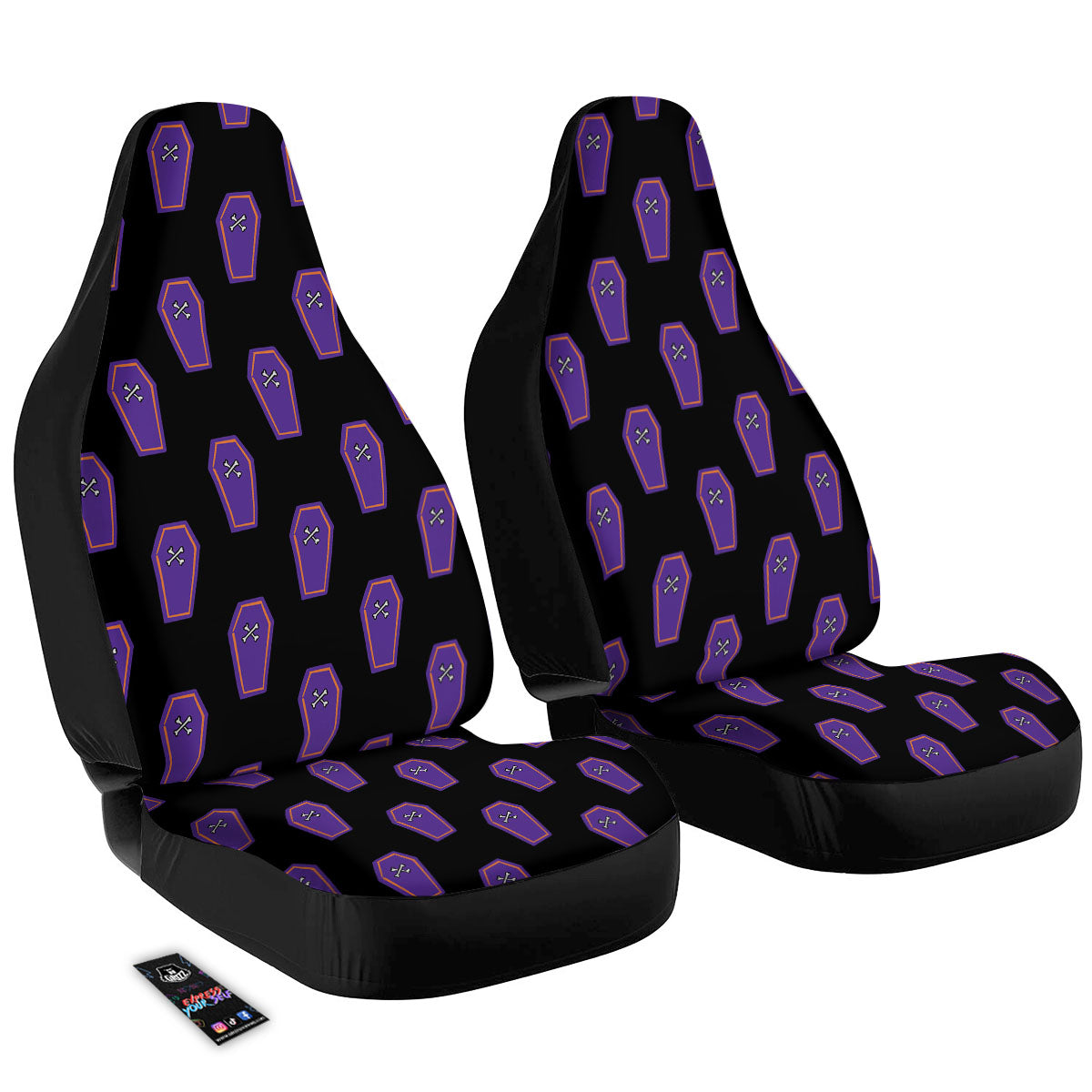 Halloween Coffin Purple Print Pattern Car Seat Covers-grizzshop