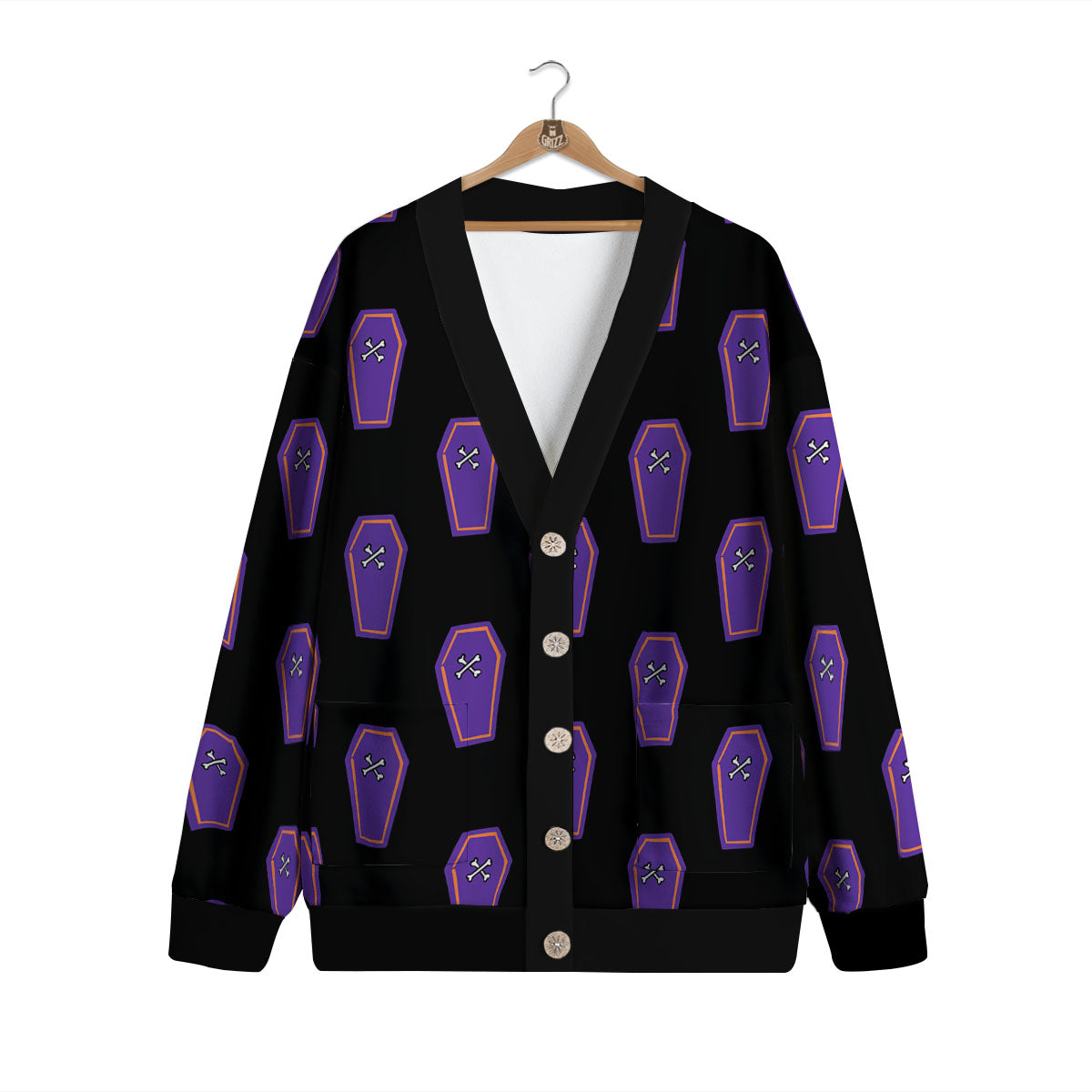Halloween Coffin Purple Print Pattern Cardigan-grizzshop