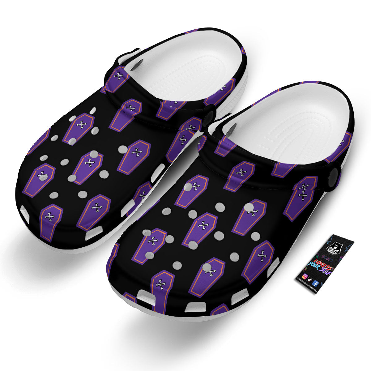Halloween Coffin Purple Print Pattern Clog-grizzshop