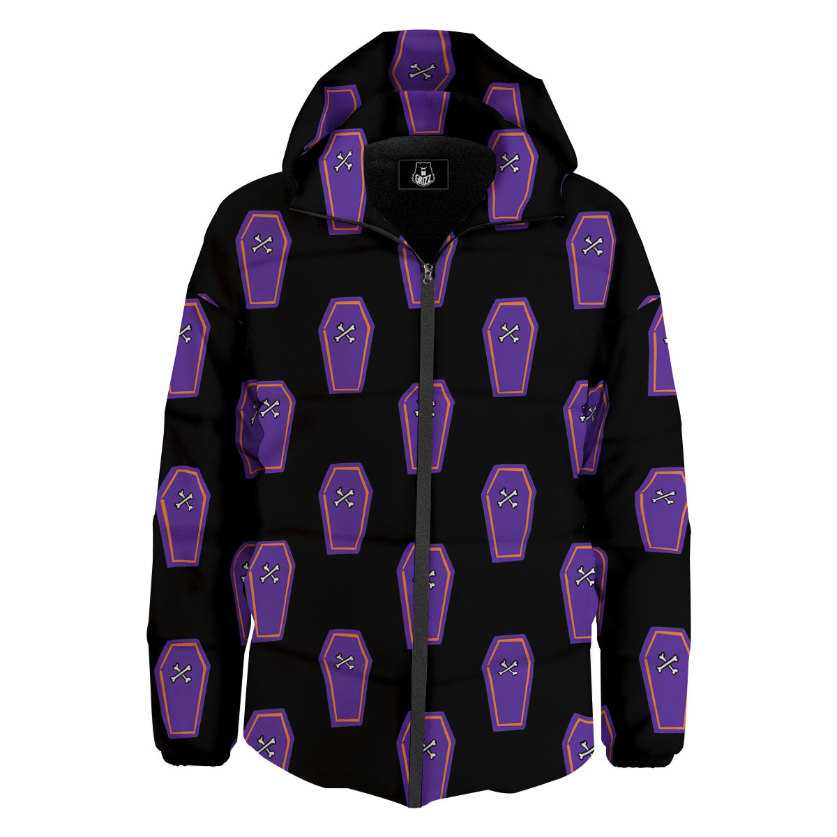 Halloween Coffin Purple Print Pattern Down Jacket-grizzshop