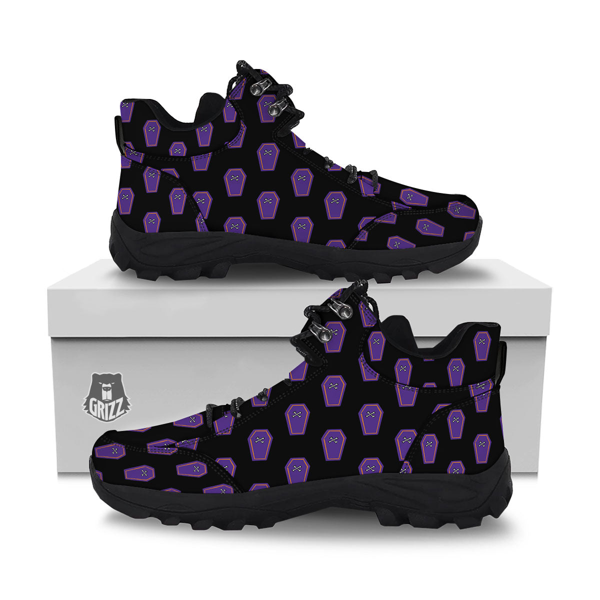 Halloween Coffin Purple Print Pattern Hiking Shoes-grizzshop