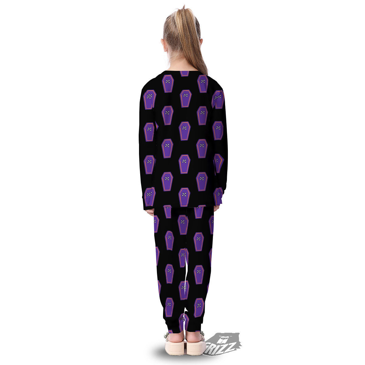 Halloween Coffin Purple Print Pattern Kid's Pajamas-grizzshop