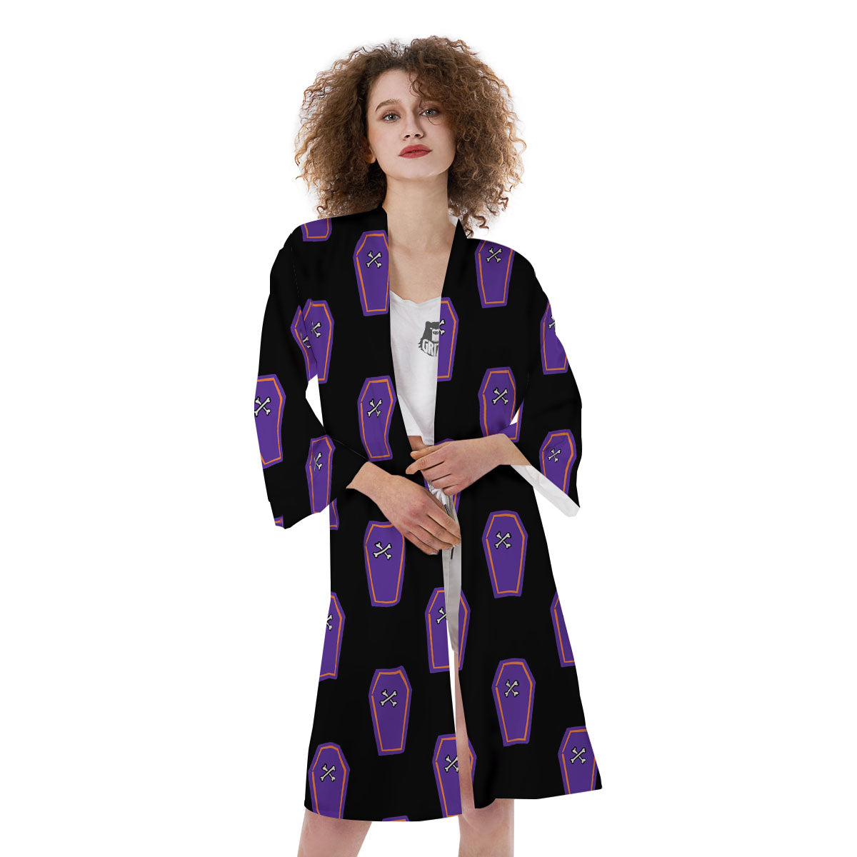 Halloween Coffin Purple Print Pattern Kimono-grizzshop