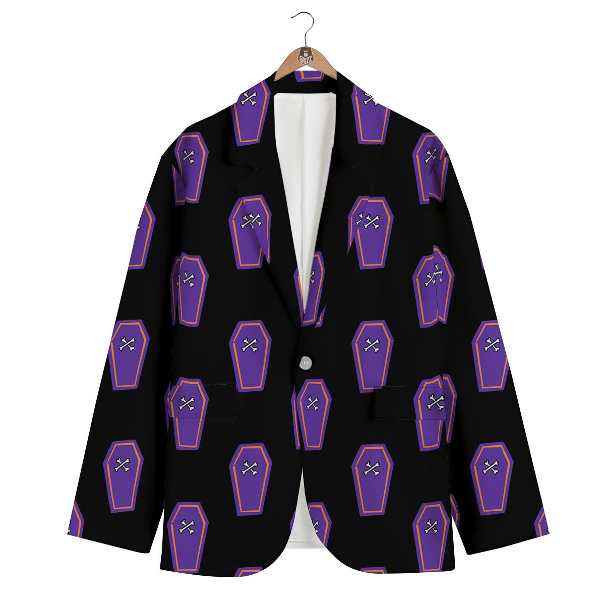 Halloween Coffin Purple Print Pattern Men's Blazer-grizzshop