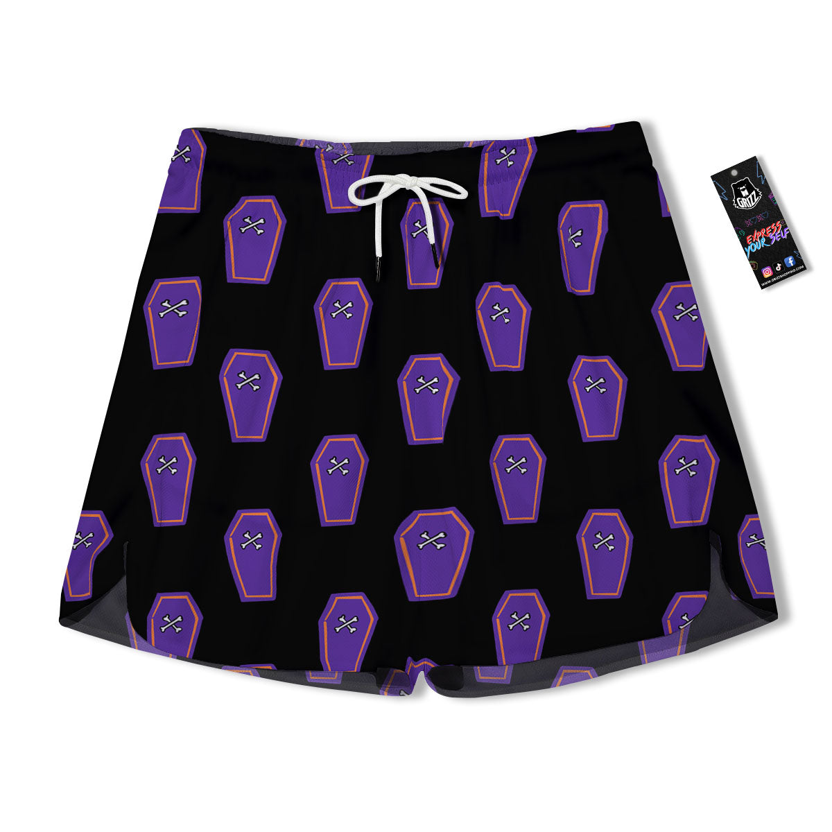 Halloween Coffin Purple Print Pattern Men's Running Shorts-grizzshop