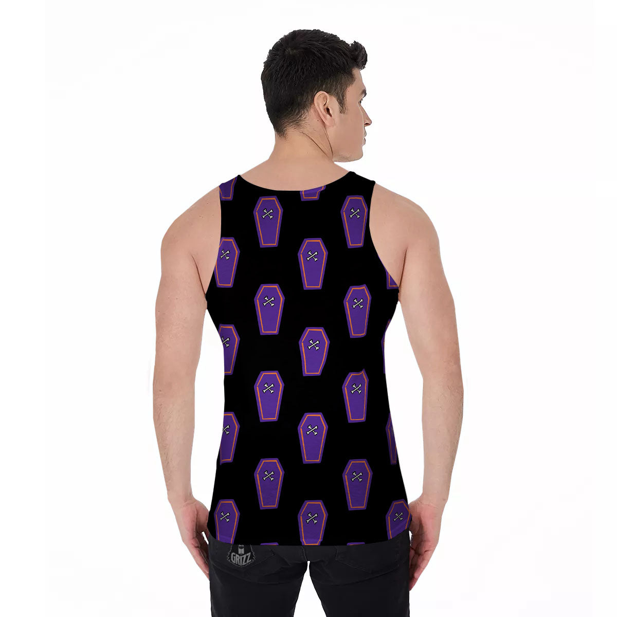 Halloween Coffin Purple Print Pattern Men's Tank Top-grizzshop