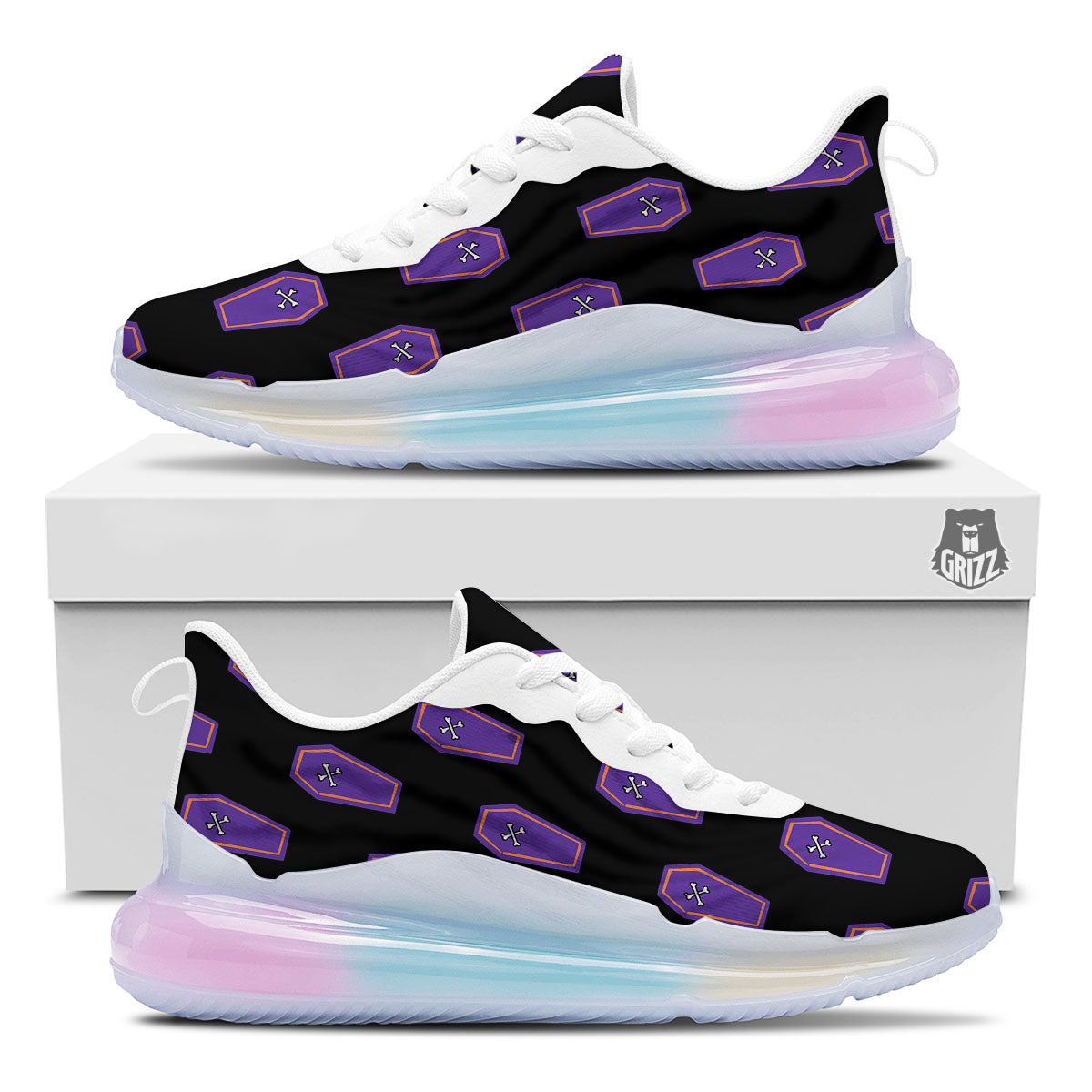 Halloween Coffin Purple Print Pattern Running Sneakers-grizzshop