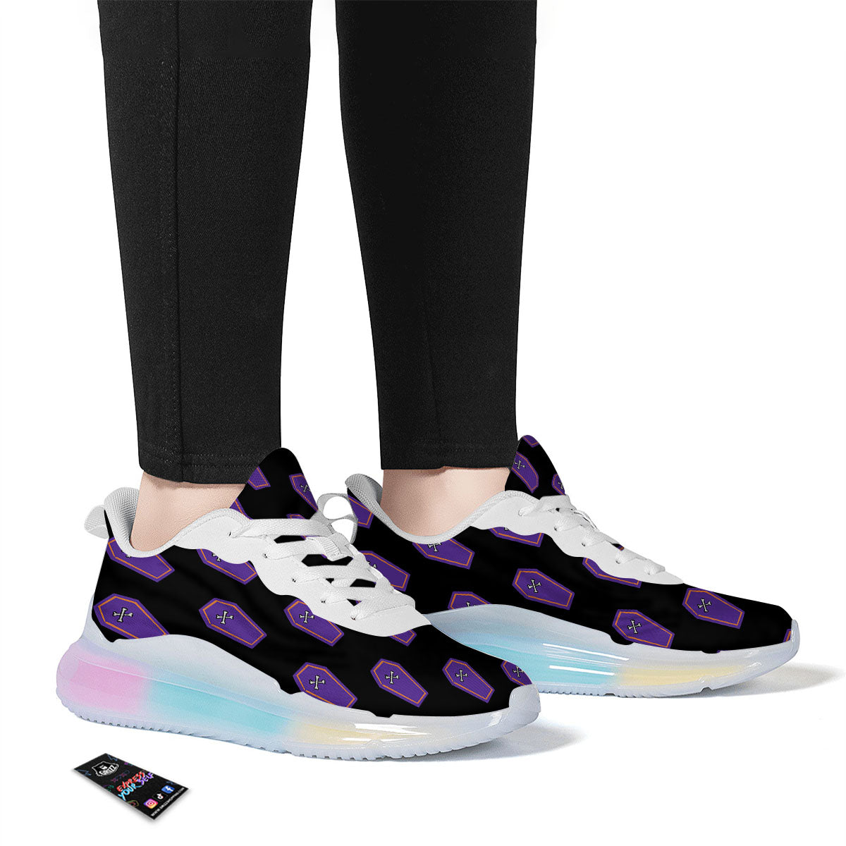 Halloween Coffin Purple Print Pattern Running Sneakers-grizzshop