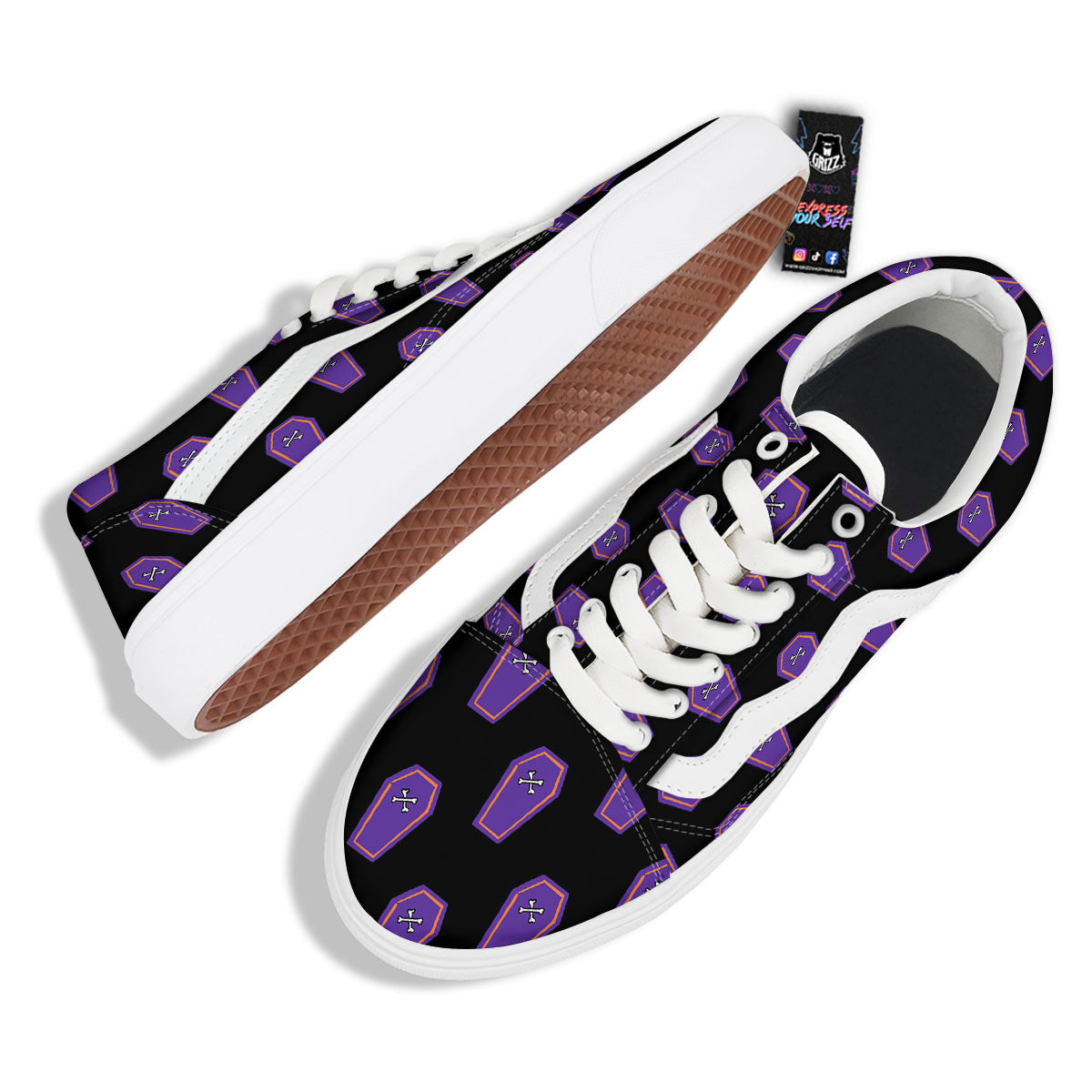 Halloween Coffin Purple Print Pattern Skate Shoes-grizzshop