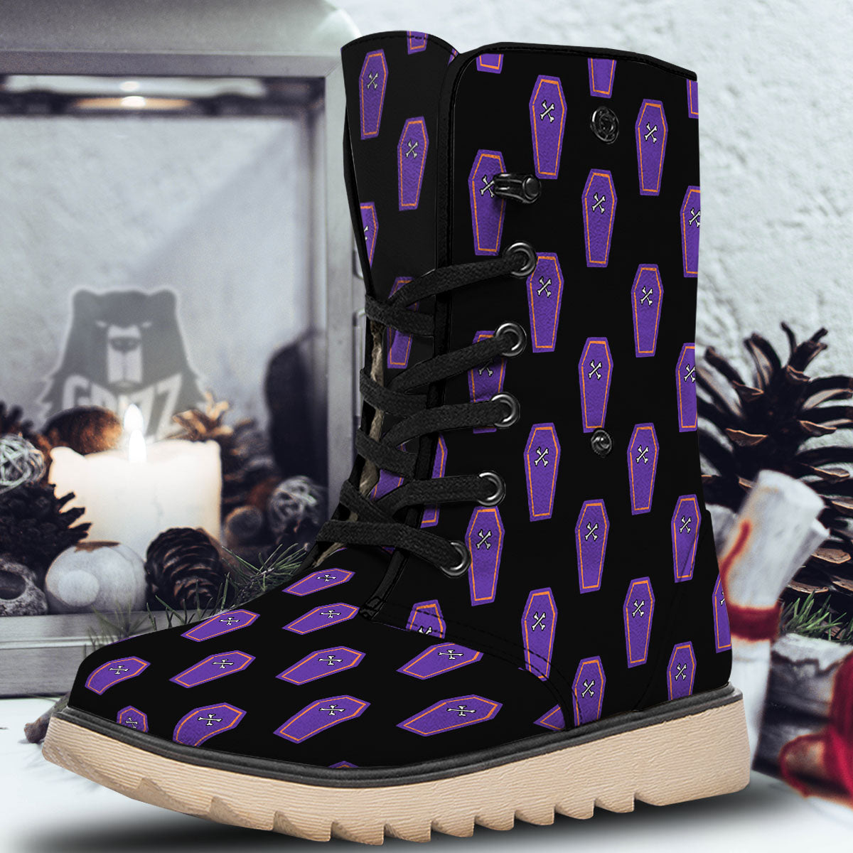 Halloween Coffin Purple Print Pattern Snow Boots-grizzshop